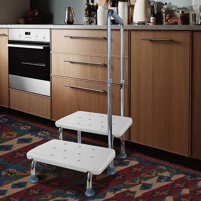 Aliseniors Step Stool with Handle and Non-Skid Platform, Heavy Duty 2 Steps Medical Foot Stool for Adult, Seniors, Handicap Holds up to 350 lbs