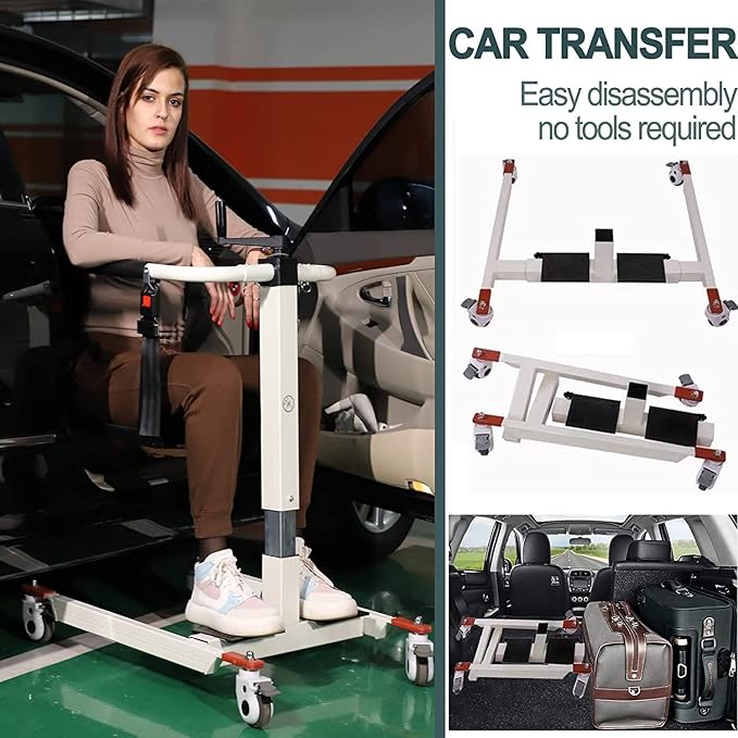 Patient Lift Transfer Chair, Transfer Lift Chair for Disabled, Portable Car Transfer Lift Bed to Wheelchair Transfer Devices, Transfer Chair for Elderly and Disabled (Basic Backrest Bedpan)