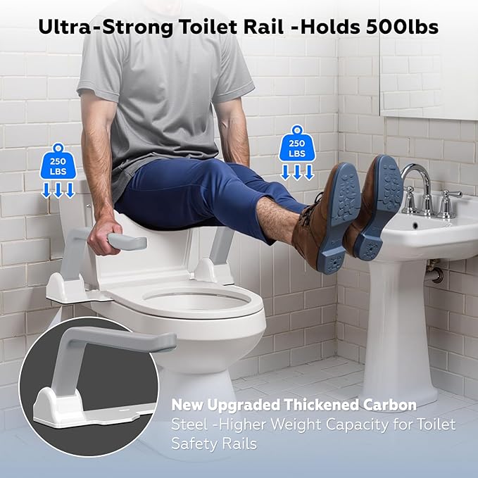 Toilet Safety Rails for Seniors,500lb Heavy-Duty Toilet Safety Frame,60° Adjustable & Space-Saving Toilet Assist Arms,Toilet Handles for Elderly,Disabled, and Mobility Impaired
