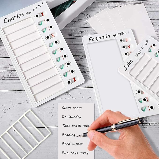 3 Pieces to Do List Checklist Boards, Plastic Memo Boards, Detachable Message Boards Checklist Slider, Schedule Planning Boards with 3 Acrylic Adhesive and 10 Cardstock for Check Items Accessories