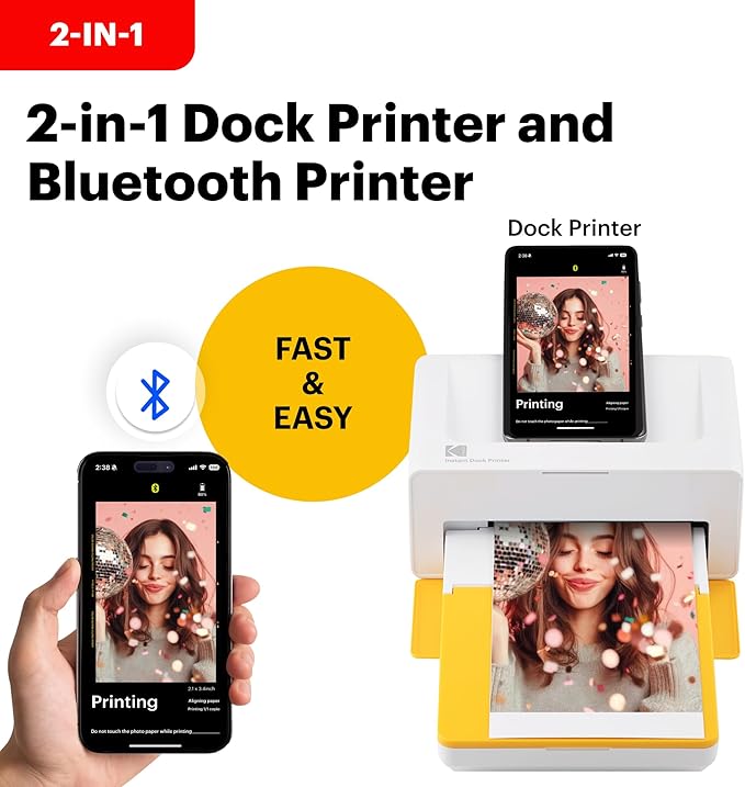 KODAK Dock Plus 4PASS Instant Photo Printer, 4x6” Portable Picture Printer, Bluetooth & Dock 2-in-1 Home and Gift Printer for iPhone & Android, 50 Sheets Bundle