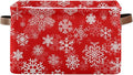 Christmas White Snowflakes on Red Storage Basket Cube Storage Bins Organizer Bag Collapsible Closet Shelf Baskets with handle for Cloth Book 14.2×10.2×8.3 IN