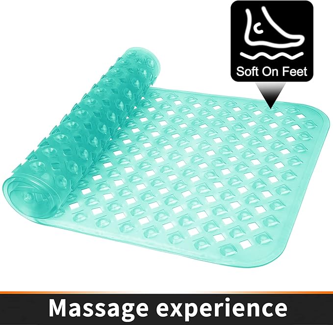 Yimobra Non Slip Bath Mat, Super Strong Suction Cups,34.5"x15.5"Long Tub Mat with Drain Holes, Machine Washable Fast Draining Shower Mats, Bathroom Essentials,Clear Green