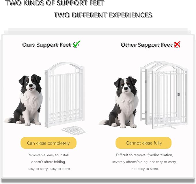 4NM Metal No Drilling Expandable Dog Gate, Extra Wide 96", Extra Tall 32" Free Standing Pet Gate with Door, Gates for Dogs Outdoor or Indoor, with 3PCS Support - White