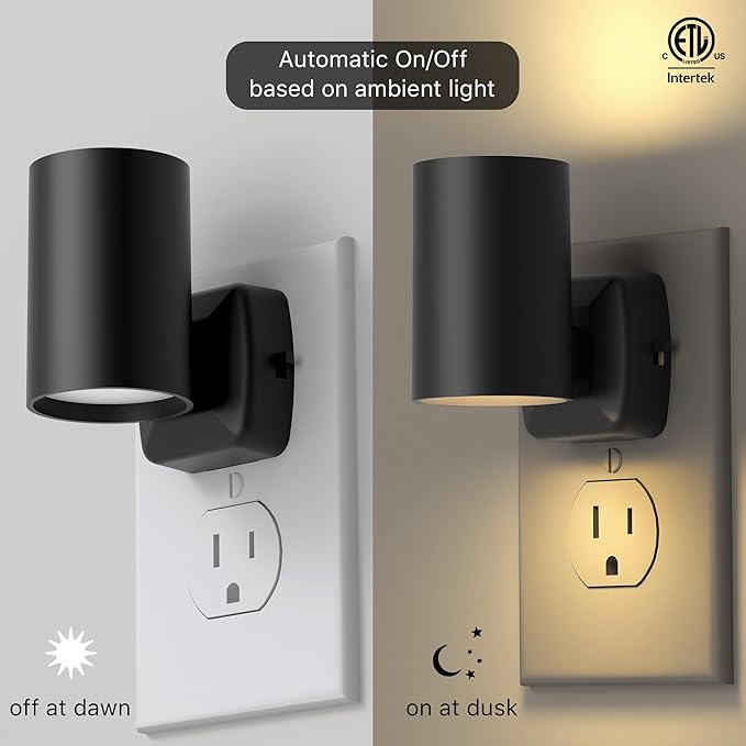 Led Night Light Plug in,Night Lights Plug into Wall Dusk to Dawn Sensor,20lm/40lm Adjustable Brightness,2700k Soft White,Dimmable Night Light for Hallway Bedroom Bathroom 4 Pack ETL-Certified