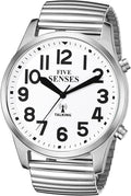 FIVE SENSES English Atomic Jumbo Size (43mm /1.75in) Metal Talking Watch with Loud Alarm Clock for Visually impaired, Elderly Person 1523 (White)