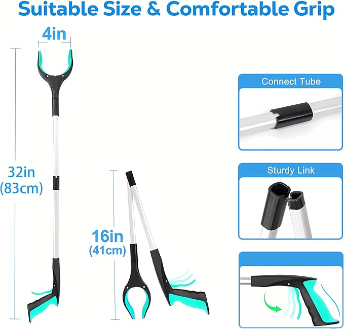 Grabber Reacher Tool - Foldable Gripper and Reaching Tool - Heavy Duty Pick Up Stick Grabbers for Seniors, Trash, Surgery Recovery Must Haves Gifts, 32” Picker Upper Grabber (Green)