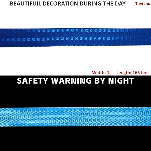 Blue Reflective Tape Outdoor Waterproof 1 inch, High Visibility Hazard Conspicuity Safety Industrial Marking Tape (166 feet)
