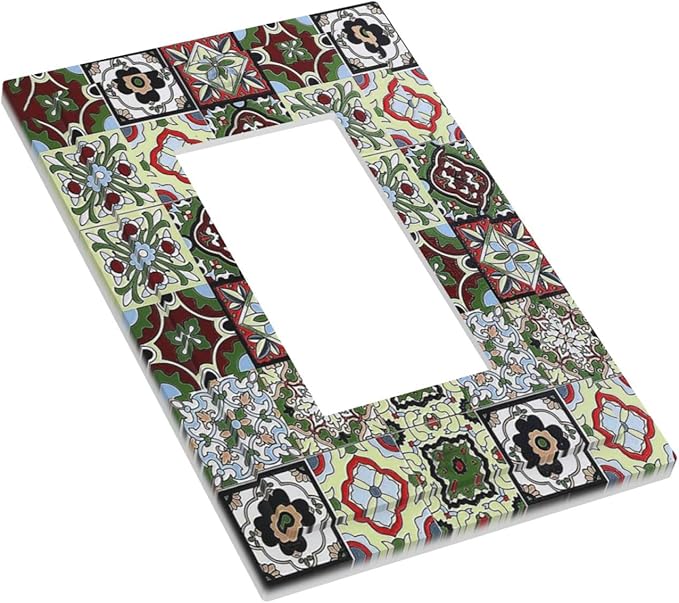 Decorative Outlet Covers Talavera Tile Decal 1 Gang Single Rocker Light Switch Cover Plate Wall Plates GFCI Faceplate for Bedroom Bathroom Decor