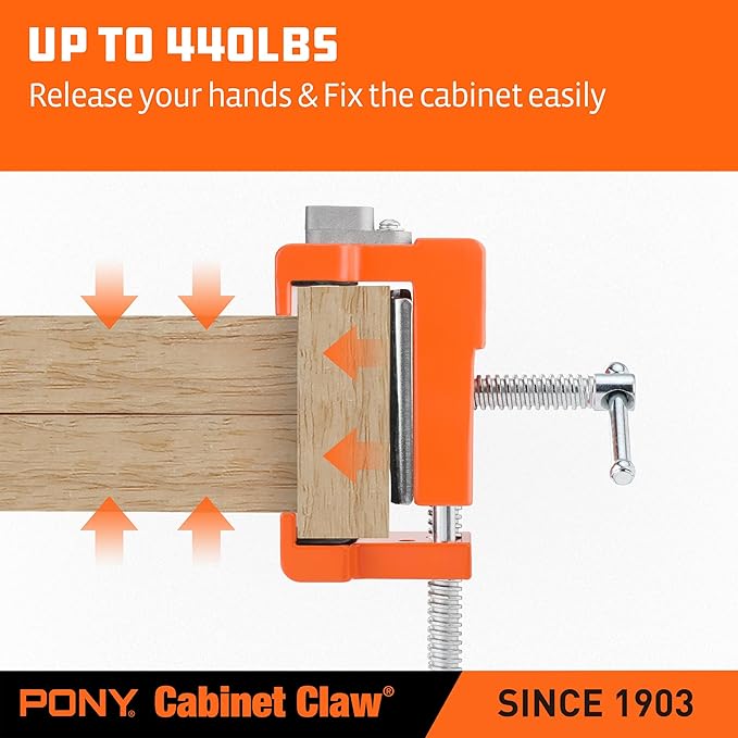 PONY 2-Pack Cabinet Clamps, 8510 Cabinet Claw, Face Frame Clamps for Installing Cabinets, 440 lbs Load Limited Orange