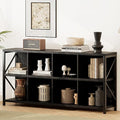 8 Cube Storage Organizer Bookshelf, Industrial Horizontal Bookcase, Accent Cubby Shelf, Media Console Table for Living Room, Home Office, 13.6" D x 63" W x 30.9" H, Black