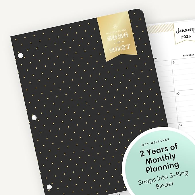 Blue Sky Day Designer 24 Month 2026 Monthly Planner Calendar, January 2026 - December 2027, 8.5" x 11", Flexible Cover, Stapled Binding, Swiss Dot Black