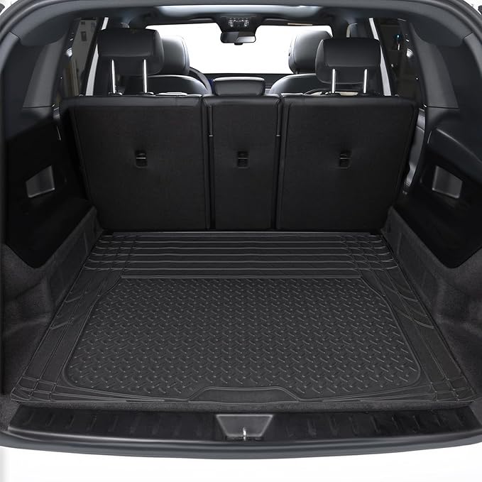 Amazon Basics 4-Piece Heavy Duty PVC Floor Mats with Cargo Liner and Rear, Waterproof Trim To Fit Car Mats, Black