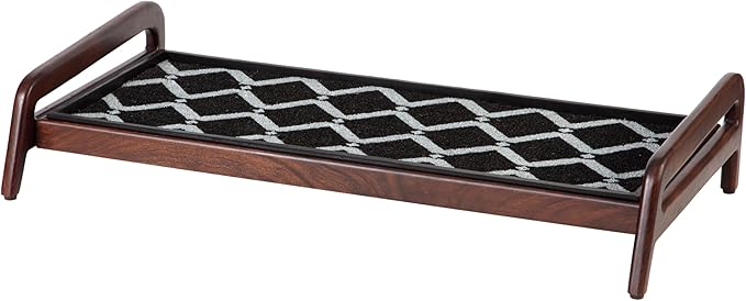 Anji Mountain Heavy Duty Waterproof Wooden Shoe Storage Mat Organizer/Boot Storage Tray Multi Use for Entryway with Coir, Black and Ivory Diamond Insert, 1 Tier, Fits 3 Pair (36.5" Wide)