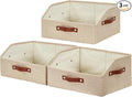 Closet Organizers and Storage, Linen Trapezoid Storage Bins with Handles, Collapsible Shelf Organizer for Blanket, Towel, Clothes, Hats, Purse (Khaki)