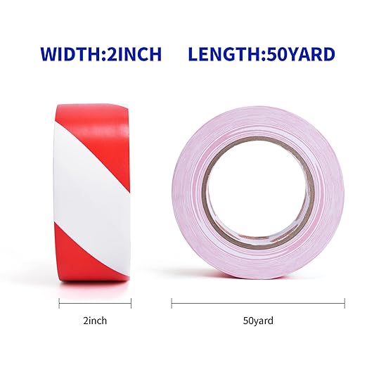 TAPEBEAR Hazard Caution Tape, 2inch x 150 Feet(50yds) Self Adhesive Warning Tape for Steps, High Visibility White&Red Tape for Halloween Outdoor Construction Warning, Crime Scene Barrier, Danger Zone