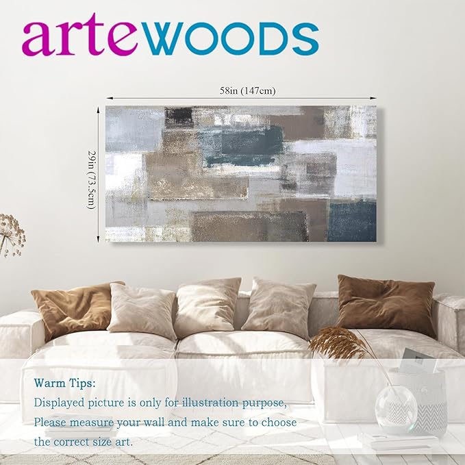 Abstract Wall Art Brown Gray Patch Canvas Prints for Living Room Bedroom Wall Decor Large Contemporary Wall Picture Artwork for Office Kitchen Nursery Home Decoration Framed Ready to Hang 29" x 58"