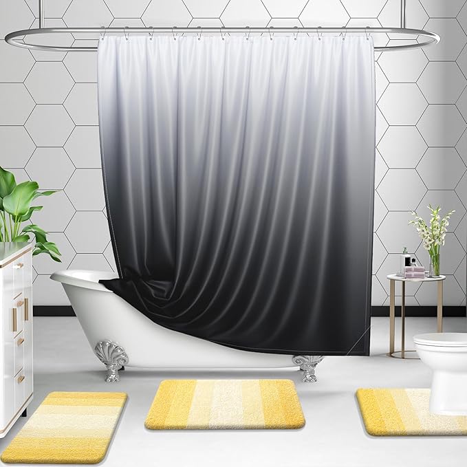 OLANLY Bathroom Rug Set 2 Piece, Soft Absorbent Microfiber Bath Mats and U-Shaped Contour Toilet Rug, Non-Slip, Machine Wash Dry, Plush Shaggy Bath Mats for Bathroom (24"x16"+24"x20", Yellow)
