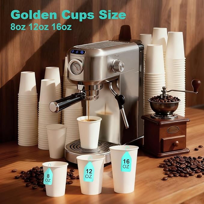 Paper Coffee Cups 12 OZ Disposable Hot and Cold Cups, Leak-Proof White Cups for Coffee, Tea, Ideal for Home, Office, and Events (100 Count)