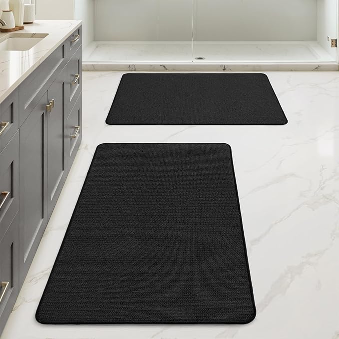 MIULEE Set of 2 Ultra Thin Bathroom Rugs, Rubber Bath Mats for Bathroom Non Slip, Quick Dry Absorbent Bath Rug Machine Washable, Fit Under Door, Shower, Sink, Halloween Home Decor, Black, 20x32 Inch