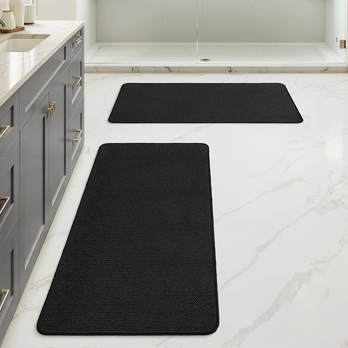 MIULEE Set of 2 Ultra Thin Bathroom Rugs, Rubber Bath Mats for Bathroom Non Slip, Quick Dry Absorbent Bath Rug Machine Washable, Fit Under Door, Shower, Sink, Halloween Home Decor, Black, 17x35 Inch
