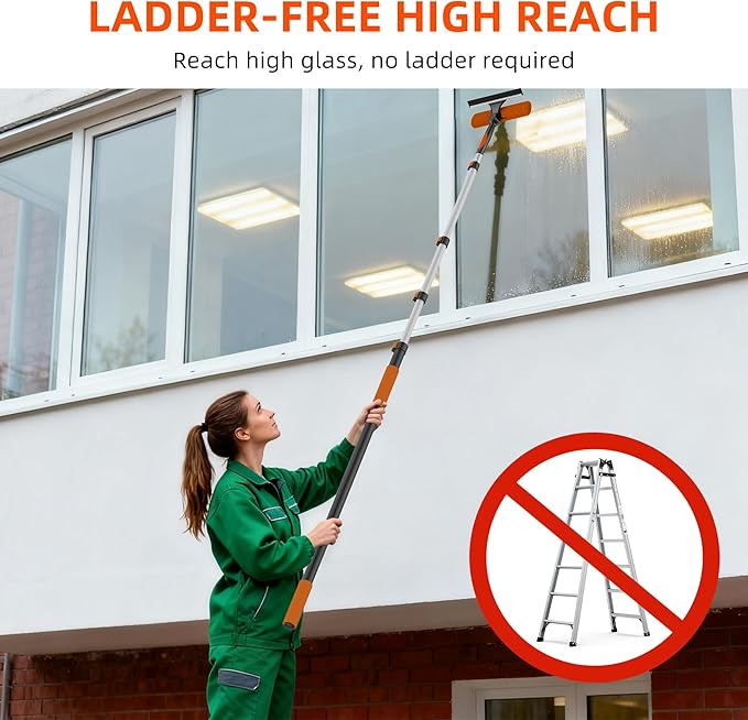 26FT High Window Cleaning Kit with Pole, 2-in-1 Window Squeegee with 5-20 FT Telescoping Extension Pole - Professional Window Washing Kit with Long Handle, Multi-Use Cleaning Tool for High Windows