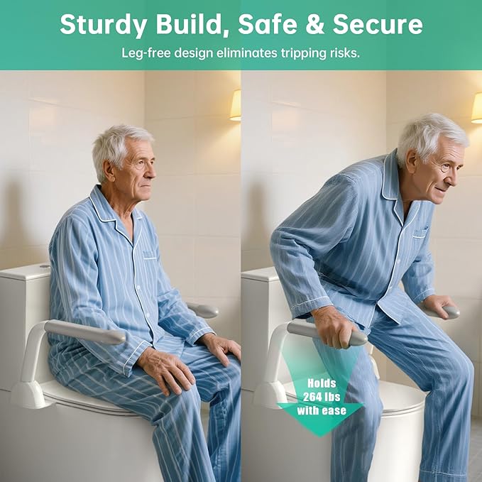 Toilet Safety Rails for Seniors, Super Heavy Duty Handicap Toilet Rails with Foldable Handles, Toilet Safety Frame Rails with Arms for Disabled Pregnant, Toilet Assistance for Elderly