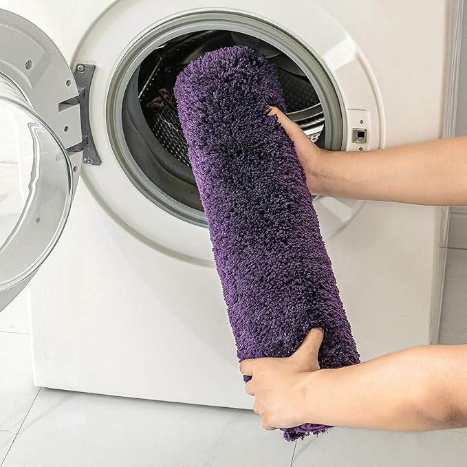 MIULEE Extra Thick Non Slip Bathroom Rug Shaggy Soft Bath Mat Plush Microfiber Absorbent Water for Shower Tub Machine Washable (Dark Purple, 16x48 Inches)