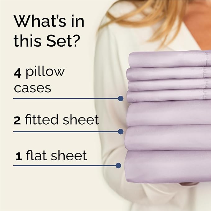 Split King 7 Piece Sheet Set - Cooling & Breathable Bed Sheets - Hotel Luxury Bed Sheets for Women, Men, Kids & Teens - Deep Pockets - Easy Fit - Soft & Wrinkle Free - Split King Light Lavender Sheets