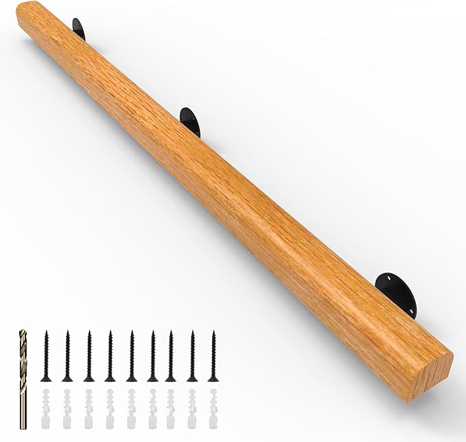 6FT Wood Stair Handrails Wall Mount, Hand Railings for Stairs Indoor Outdoor, Non-Slip Staircase Handrail for Corridor, Lofts, Patio, Kindergarten Guardrail (Size: 6ft)