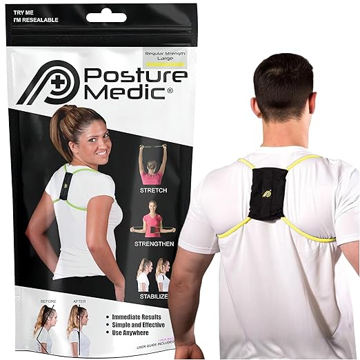 PRIMEKINETIX PostureMedic Dynamic Posture Corrector - Active Resistance Training System for Upper Back Strengthening & Shoulder Alignment - Stretches Chest, Strengthens Back - Doctor Recommended - Size L (Yellow)