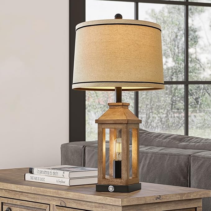 23.75" Farmhouse Table Lamps USB A+C Charging Ports 3-Way Dimmable Touch Control Lamp Nightlight Vintage Modern Lamp for Living Room Bedroom with 2 Light Sources