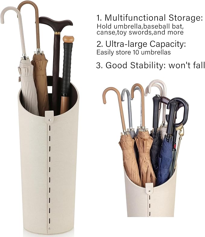 Tall Umbrella Holder White That won't Tip Over and Removable Drip Water Tray Modern Farmhouse Home Decor Umbrella Bucket Rack Can Storage 10 Different Sizes of Golf Umbrellas Canes etc