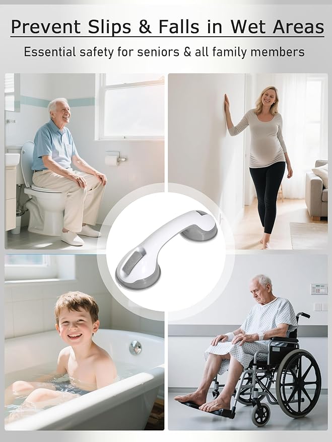 Shower Grab Bars for Seniors, Suction Grab Bars for Shower with Strong Hold, Shower Handles for Elderly Suction, No-Drill Safety Bathroom Support 2 Pack