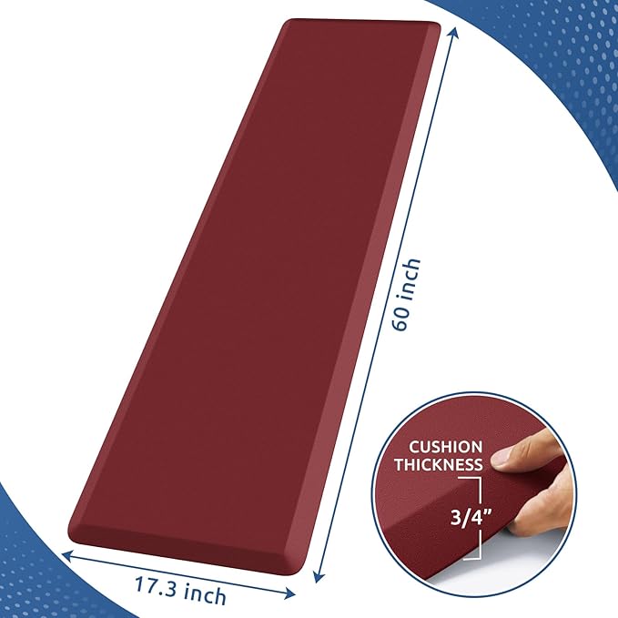 KitchenClouds Kitchen Mat Cushioned Anti Fatigue Kitchen Rug 0.8inch Waterproof Non Slip Kitchen Rugs and Mats Standing Desk Mat Comfort Floor Mats for Kitchen Sink Office (17.3"x60",Red)