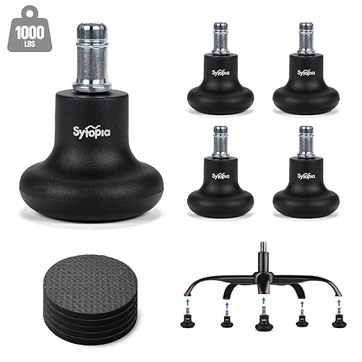 Sytopia Office Chair Bell Glides Replacement, Fixed Feet Wheel Stopper for Swivel Chairs and Stools, 7/16" x 7/8" Stem, Separate Self-Adhesive Felt Pads, Non-Slip Base, Quiet & Easy Install, 5 Pack