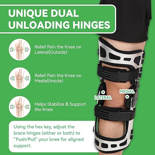 Orthomen Advanced Unloader Knee Brace for Osteoarthritis - Push-Button Adjustment for Bone-on-Bone Pain, Ligament Injury & Knee Instability - Lightweight Design Men & Women(L/Left)