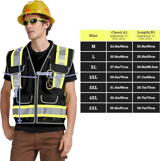 AYKRM Heavy Woven cotton High Vis Reflective work construction safety vest for men Class 2 with ipad Cargo Pockets