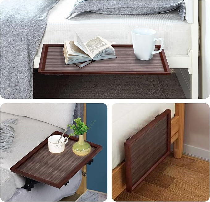 Bedside Shelf,Bed Shelf,Simple Noght Stand,Side Bed Organizer for Water Cup, Phone, Tablet Books,Foldable,no-Hole Bedside Caddy (Wooden)