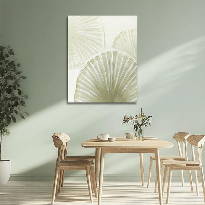 MLART99 Abstract Shell Wall Art Coastal Canvas Painting Beige and Green Nature Artwork Large 32x40 Modern Beach Wall Decor for Living Room Bedroom Dining Room