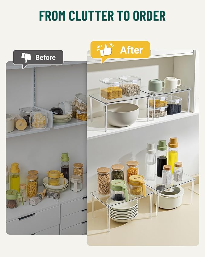 Acrylic Cabinet Organizer, Set of 2 Shelf Organizer, Spice Rack Organizer for Cabinet, Desk Countertop Organizer, Stackable Shelves for Pantry Kitchen Storage and Organization