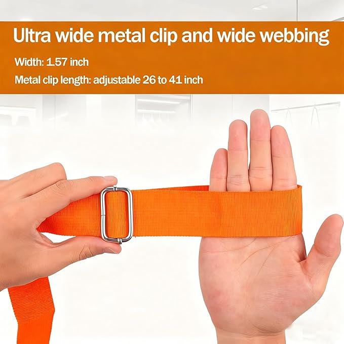 2-Pack Dressing Aid Clips for Pants – One-Hand Pants Assist Tool for Elderly, Disabled & Post-Surgery – Adjustable 26"-41" Metal Clip with Nylon Strap (Orange)