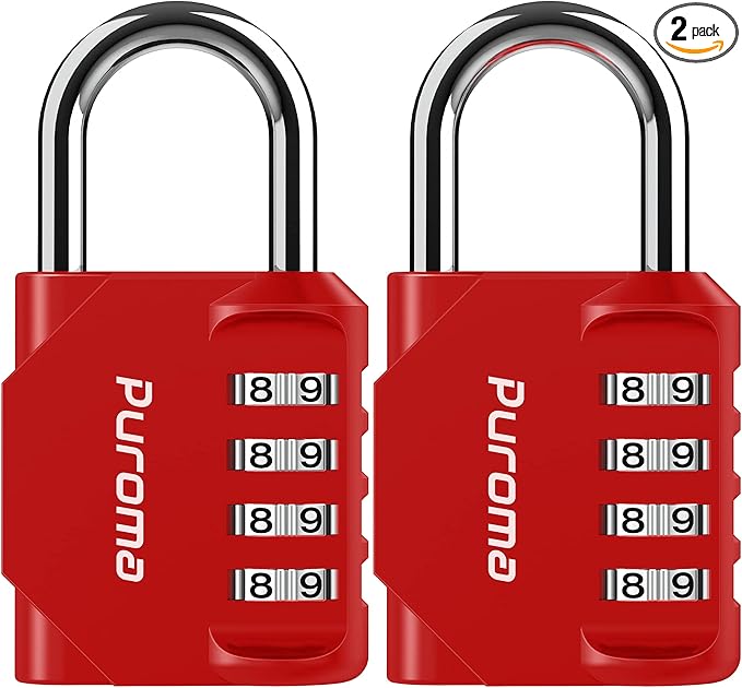 Puroma 2 Pack Combination Lock 4 Digit Outdoor Waterproof Padlock for School Gym Locker, Sports Locker, Fence, Toolbox, Gate, Case, Hasp Storage (Red)