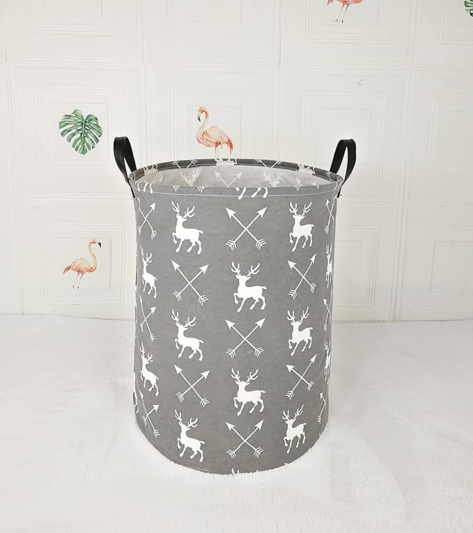 19.7 Inch Round Laundry Clothes Hamper Laundry Basket with Handles,Storage Organizer Bins Laundry Gift Basket for Room, Bedroom Decor (Deer)