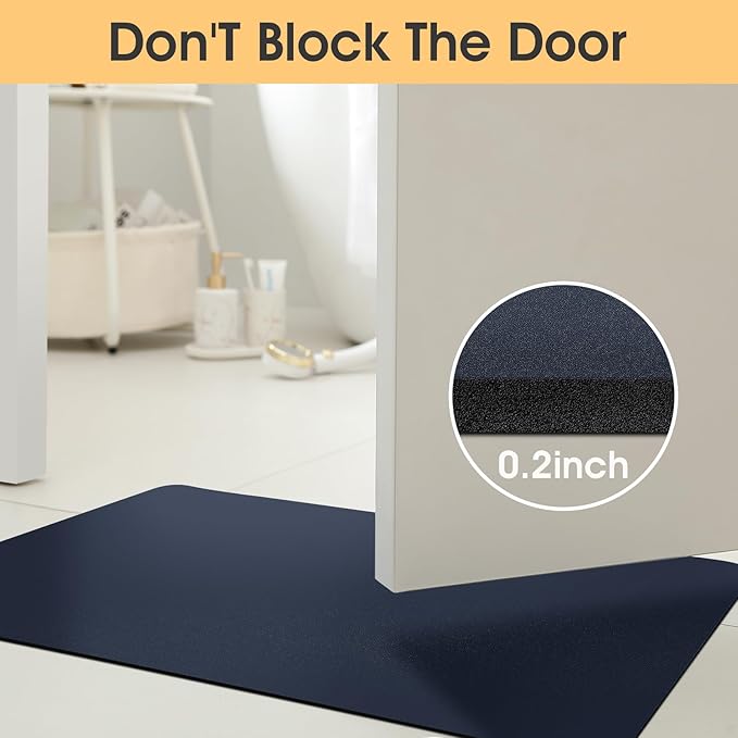 ACCUMTEK Ultra Thin Bath Mat, Upgrade Backing Non Slip Thin Bath Mats Fit Under Door, Quick Dry Ultra Absorbent Bathroom Rugs, Machine Washable Bath Rugs for Bathroom, Bathtub, Dark Blue/Solid/59 x20