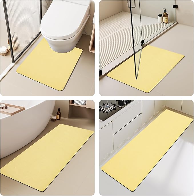 Bathroom Mat Quick Dry, Bathroom Rugs Non Slip Washable Thin Absorbent Bath Mat Fits Under Door Bathroom Floor Mat Perfect for Bath, Shower, or Sink 17"x59" Light Yellow