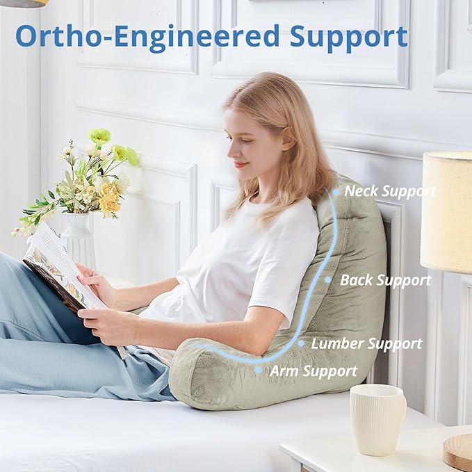 Sasttie Reading Pillow for Sitting in Bed Adult, Back Pillow for Bed Sitting Up, Backrest Back Support Chair Pillow, College Dorm Essentials for Girls and Boys, Linen Standard