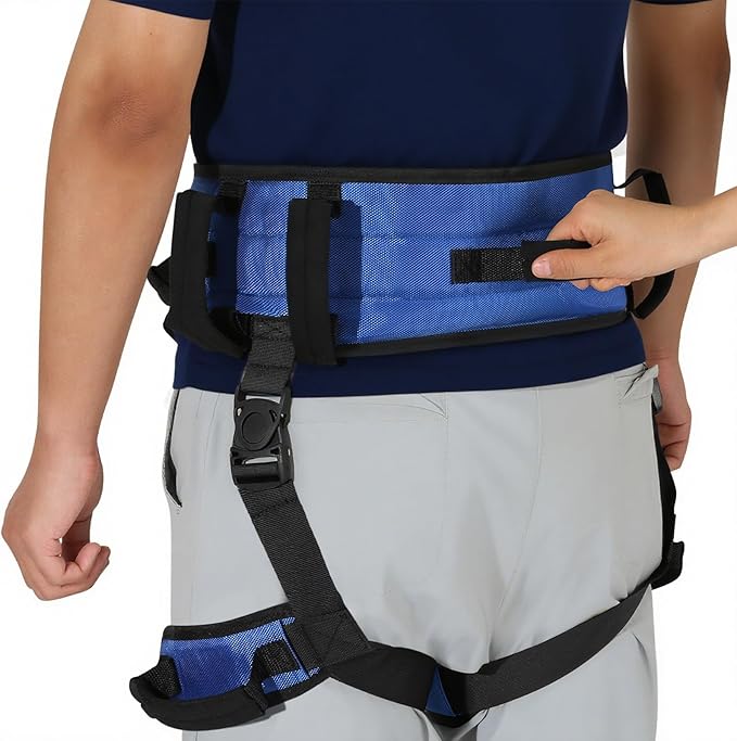 Rhino Valley Gait Belt with Leg Straps, Transfer Belts with 7 Handles, Gate Belts Medical for Elderly, Lifting Belt for Bariatric, Handicap, Physical Therapy Equipment, Blue & Black