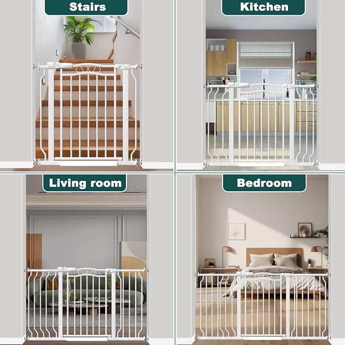Fairy Baby 53.1"-62.5" Extra Wide Long Baby Gate, Dog Safety Gates & Gate Extensions for Stairs, Doorways, Hallways and Kitchen, Pet Garden Animal Barrier Fence Indoor Kid Gate Metal Auto Close, White