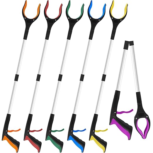 6 Pack 32 Inch Commercial Trash Grabber for Elderly Assist, Heavy Duty Lightweight Reacher with Ergonomic Handle & Non-Slip Grip, Multi-Use Outdoor Home Garden Cleanup Mobility Aid Tool (6, Colorful)